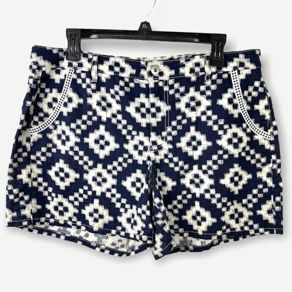 Two by Vince Camuto Linen & Cotton Mid Rise Diamond Print Short - Picture 4 of 13